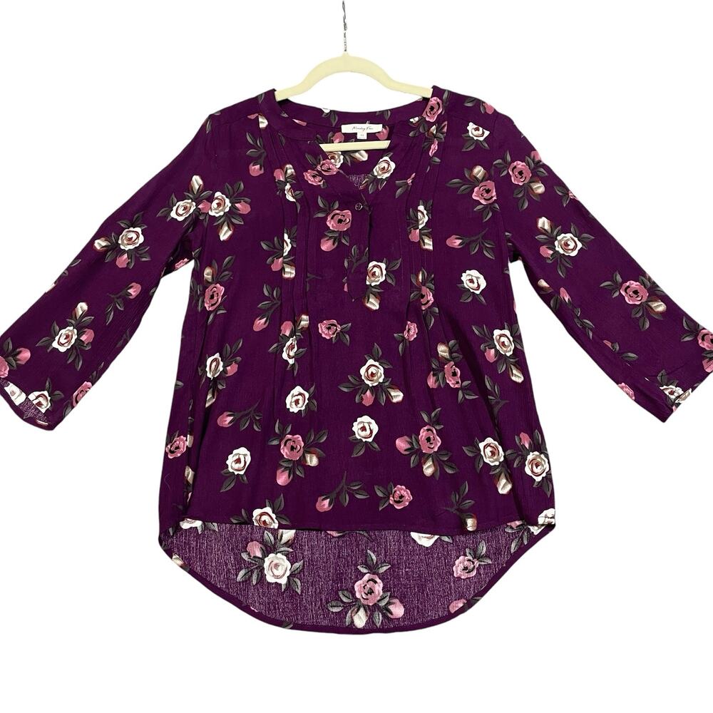 Monday Fun Kearney Blouse XS Purple Floral Career Office Comfort